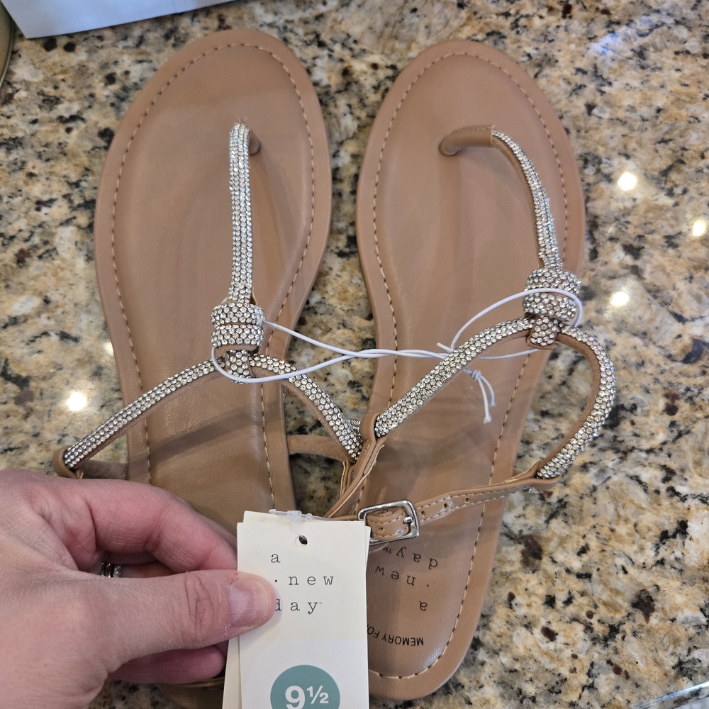 NWT A New Day Beige T-Strap Rhinestone Sandal - Picture 4 of 6